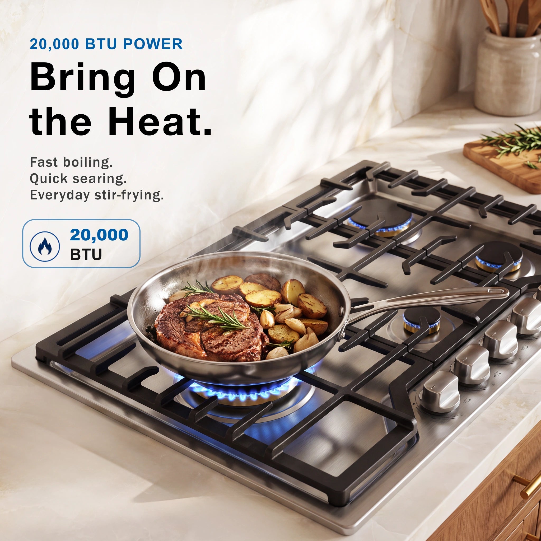 ROBAM G513 20000 BTU gas stove searing steak