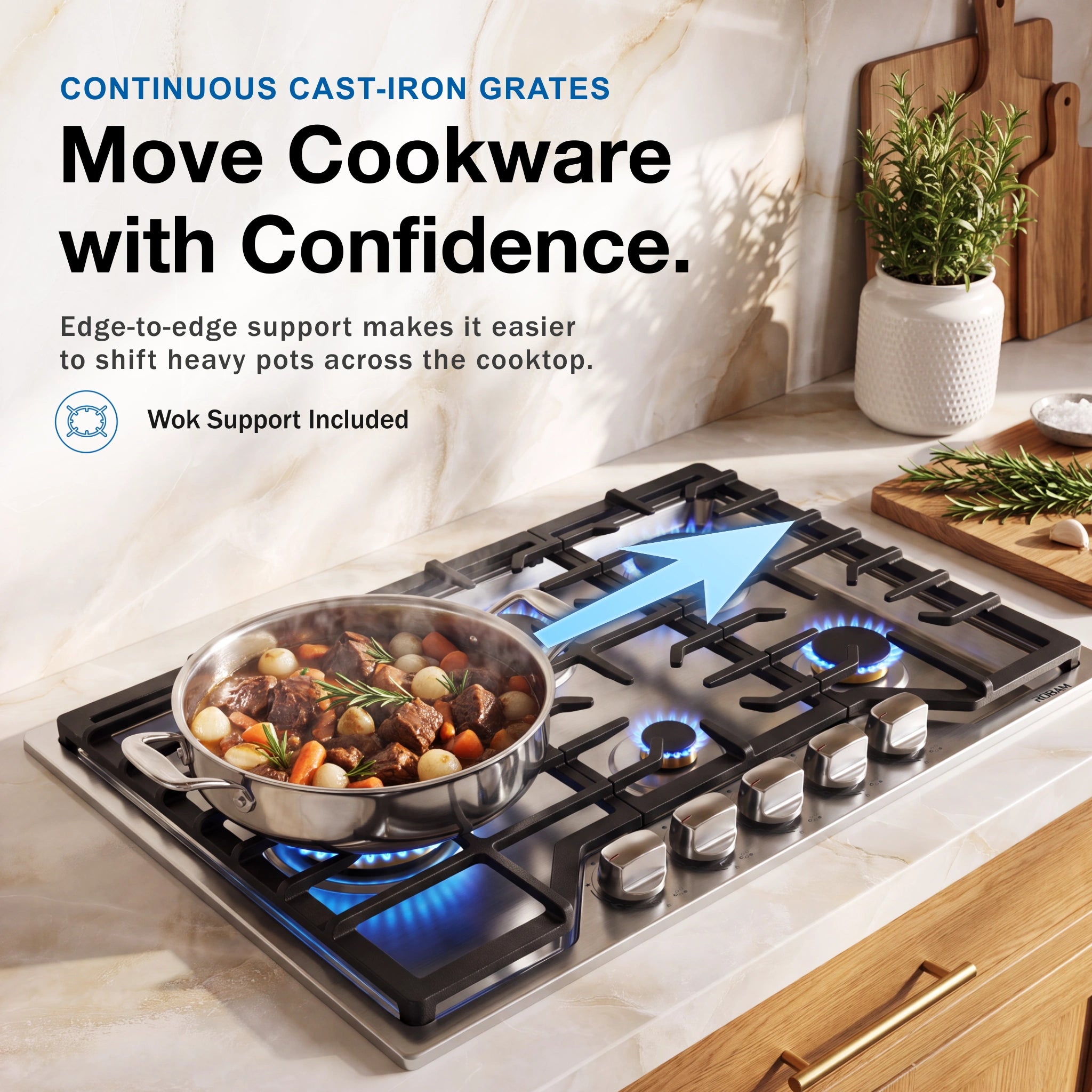ROBAM G513 5 burner gas hob with continuous grates