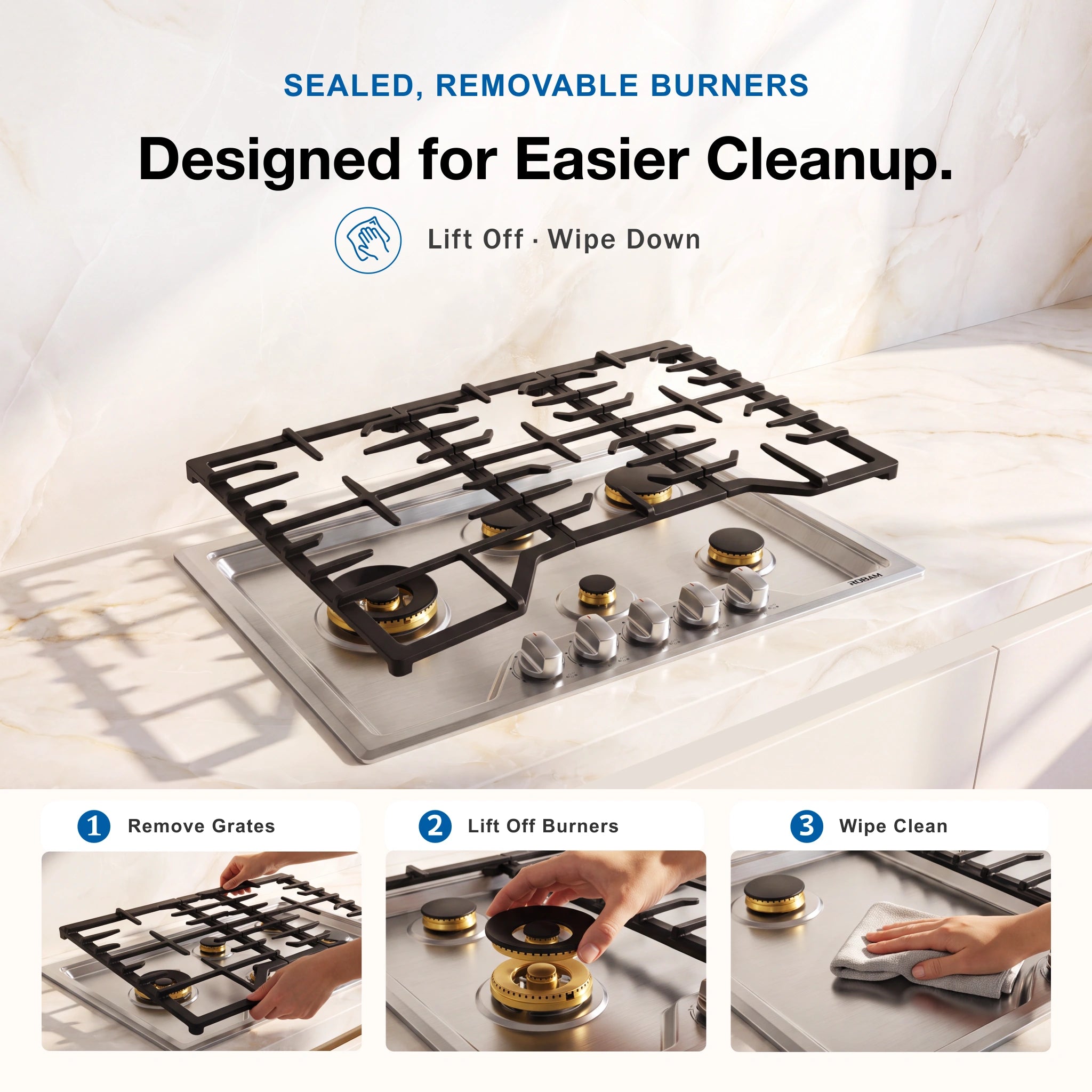 ROBAM G513 5 burner gas stove stainless steel easy-clean design