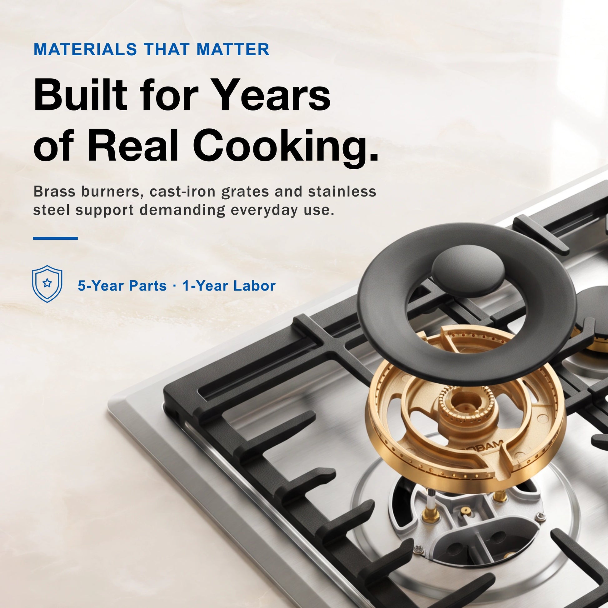 ROBAM G513 five burner gas hob with brass power burner